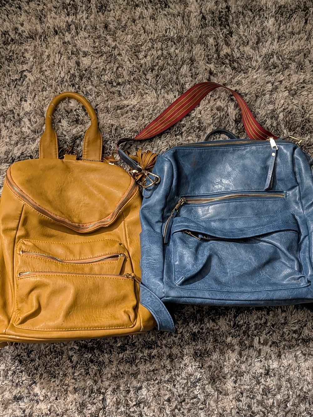 Blue Faux-Leather Everyday Backpack - Women Bags